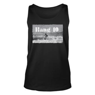 Hang 10 Surfer Riding Wave Retro Distressed Tank Top | Mazezy