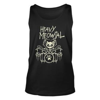 Heavy Metal Headbanger Drummer Cat Playing Drum Meowtal Tank Top | Mazezy