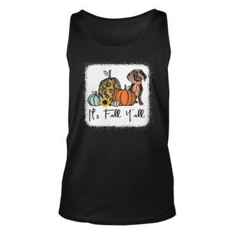 It's Fall Y'all Yellow Dachshund Dog Leopard Pumpkin Falling Tank Top | Mazezy CA