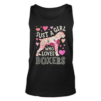 Just A Girl Who Loves Boxers Dog Silhouette Flower Floral Tank Top | Mazezy