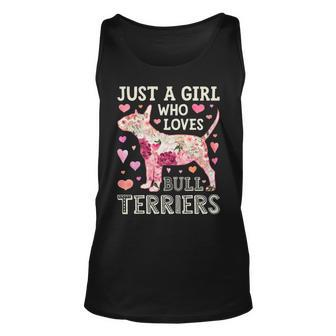 Just A Girl Who Loves Bull Terriers Dog Silhouette Flower Tank Top | Mazezy