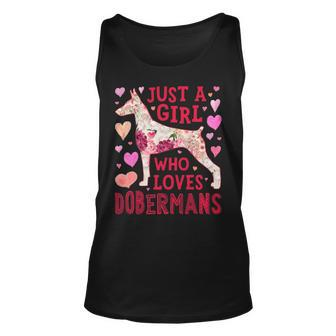 Just A Girl Who Loves Dobermans Dog Silhouette Flower Tank Top | Mazezy