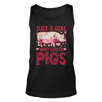 Just A Girl Who Loves Pigs Pig Silhouette Flower Tank Top | Mazezy