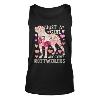 Just A Girl Who Loves Rottweilers Dog Silhouette Flower Tank Top | Mazezy