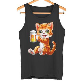 Katze Kater Trinkt Bier Zum Männertag Oderatertag Tank Top - Geschenkecke