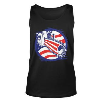 Logger Arborist Lumberjack Chainsaw July 4Th Red White Blue American Flag Tank Top | Mazezy