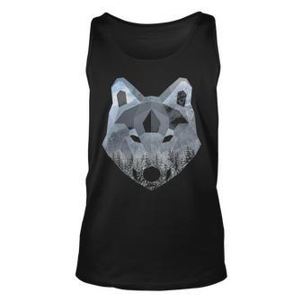 Low Poly Double Exposure Wolf Portrait Tank Top | Mazezy