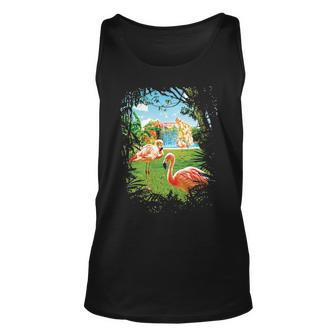 Summer In Paradise With Exotic Pink Flamingos Tank Top | Mazezy