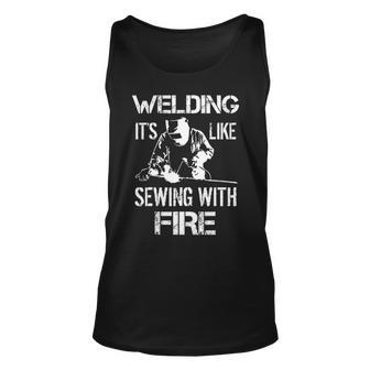 Welding It's Like Sewing With Fire Welder Husband Tank Top | Mazezy