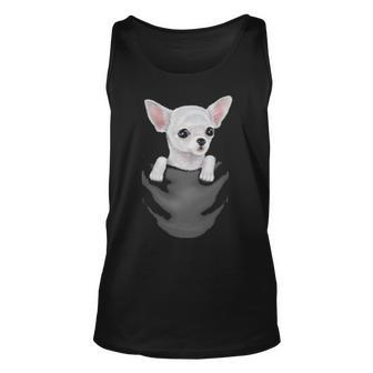 White Chihuahua Dog In Pocket Tank Top | Mazezy