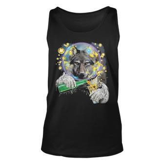 Wolf As Astronaut In Space Enjoying Drink Tank Top | Mazezy
