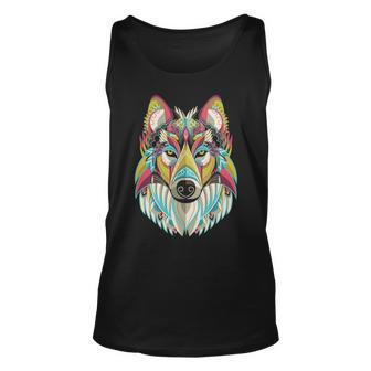 Wolf Native American Geometrical Art Colorful Tank Top | Mazezy