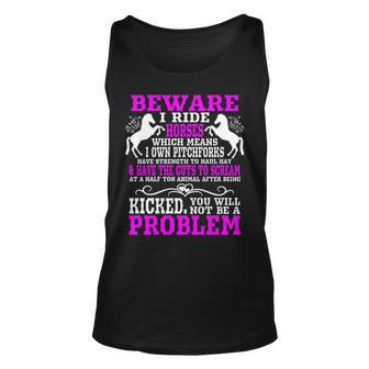 Womens Horse Horse Lover Beware I Ride Horses Tank Top | Mazezy