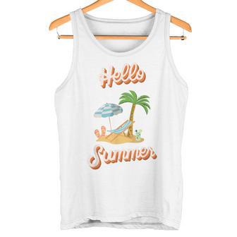 Hello Summer – Mit Sand Meer Sonnenschirm Und Palmenstimmung Tank Top - Seseable