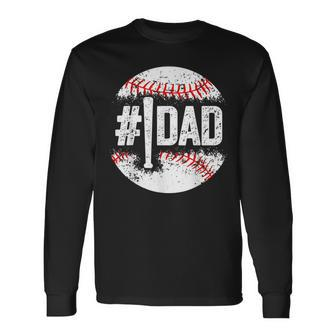1 Dad Baseball Number One Daddy Son Baseball Father's Day Long Sleeve T-Shirt - Monsterry AU