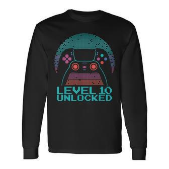 10 Year Old Gamer Gaming 10Th Birthday Level 10 Unlocked Long Sleeve T-Shirt - Seseable
