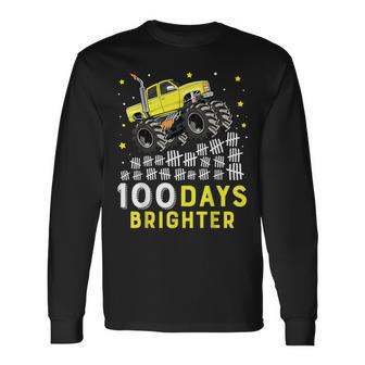 100 Days Brighter Monster Truck 100 Days Of School 100Th Day Long Sleeve T-Shirt - Monsterry DE