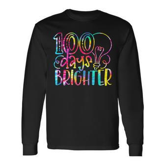 100 Days Brighter Student Happy 100Th Day Of School Tie Dye Long Sleeve T-Shirt - Seseable