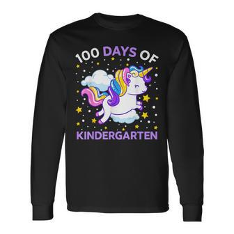 100 Days Of Kindergarten Unicorn Girls 100 Days Of School Long Sleeve T-Shirt - Seseable
