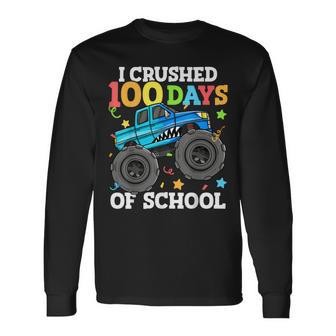 100 Days Of School Monster Truck 100Th Day Of School Boys Long Sleeve T-Shirt - Seseable