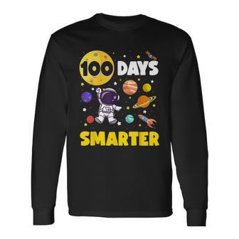 100 Days Smarter 100Th Day Of School Astronaut Space Boys Long Sleeve T-Shirt | Mazezy
