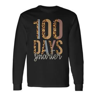 100 Days Smarter Happy 100Th Day Of School Leopard Print Long Sleeve T-Shirt - Monsterry DE
