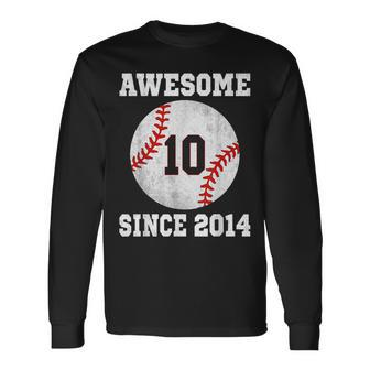 10Th Birthday Baseball Player 10 Years Old Vintage Sports Long Sleeve T-Shirt - Seseable