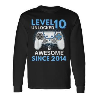 10Th Birthday Boy Level 10 Unlocked Gamer Long Sleeve T-Shirt - Seseable
