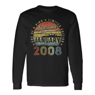 16Th Birthday Awesome Since January 2008 16 Year Old Long Sleeve T-Shirt - Monsterry