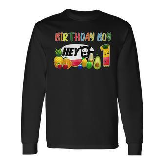 1St Birthday Boy 1 Year Old Fruit Birthday Hey Bear Long Sleeve T-Shirt - Seseable