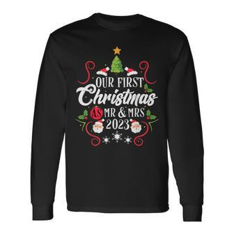 1St First Christmas As Mr And Mrs 2023 Couples Pajamas Long Sleeve T-Shirt | Mazezy