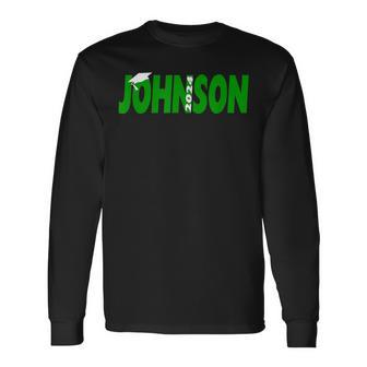 2024 Last Name Team Johnson Family Graduation Green Long Sleeve T-Shirt - Seseable