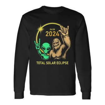 2024 Solar Eclipse Alien Bigfoot Rock April Total Eclipse Long Sleeve T-Shirt | Mazezy