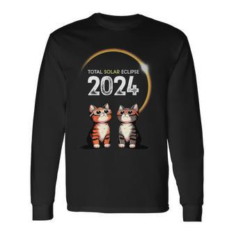 2024 Solar Eclipse Cat Wearing Solar Eclipse Glasses Long Sleeve T-Shirt - Monsterry