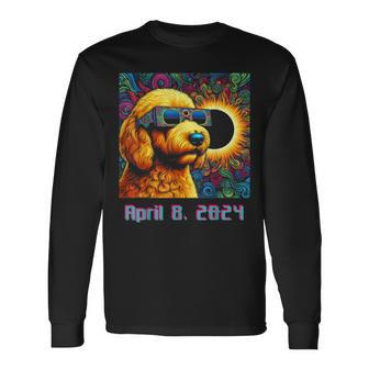 2024 Solar Eclipse Dog Goldendoodle Glasses Psychedelic Pet Long Sleeve T-Shirt - Seseable