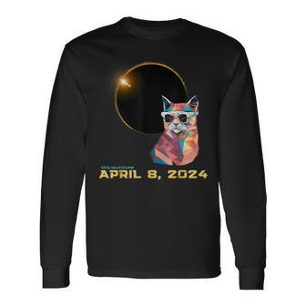 2024 Solar Eclipse Cat Wearing Solar Glasses Eclipse Long Sleeve T-Shirt - Seseable