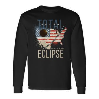 2024 Solar EclipseTotal Solar Eclipse Path American Flag Long Sleeve T-Shirt | Mazezy CA