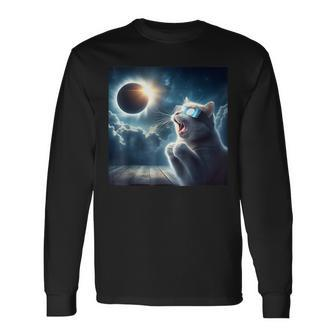 2024 Total Solar Eclipse Cat Wearing Glasses Totality Cat Long Sleeve T-Shirt - Monsterry AU