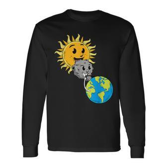 2024 Total Solar Eclipse Earth Moon Sun Photobomb Lover Gag Long Sleeve T-Shirt | Mazezy