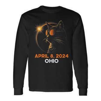 2024 Total Solar Eclipse Usa Ohio Cat Glasses April 8 Long Sleeve T-Shirt - Monsterry