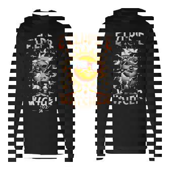 2024 Total Solar Eclipse Watcher Sun Wearing Eclipse Glasse Long Sleeve T-Shirt | Mazezy
