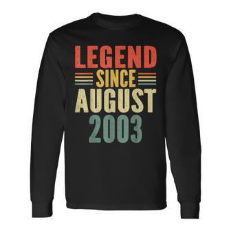 20Th Birthday Legend Since August 2003 20 Years Old Vintage Long Sleeve T-Shirt - Monsterry UK