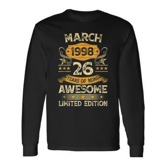 26 Years Old Vintage March 1998 26Th Birthday Mens Long Sleeve T-Shirt | Mazezy