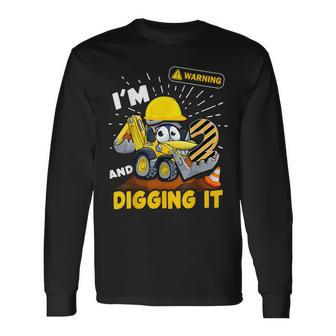 2Nd Birthday Boys Construction Excavator 2 Years Old Digger Long Sleeve T-Shirt - Thegiftio UK
