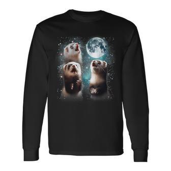 3 Ferret Moon Howling Ferret Head For Men Women Kid Long Sleeve T-Shirt - Monsterry UK