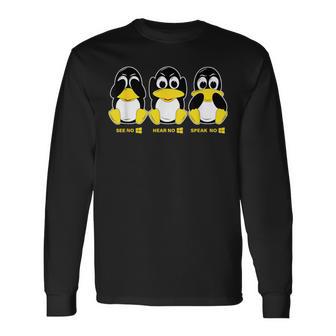 3 Linux Penguins Hörre Sehen Sprechen Kein Win Informatiker Langarmshirts - Seseable