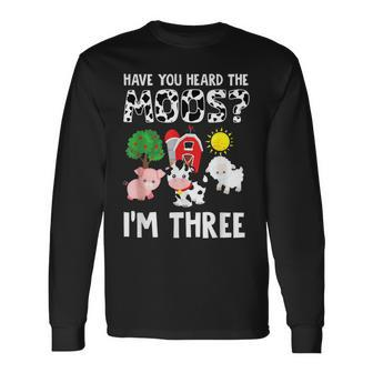 3Rd Birthday 3 Year Old Farm Theme Animals Birthday Party Long Sleeve T-Shirt - Monsterry
