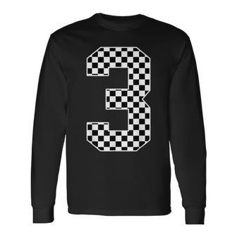 3Rd Birthday Race Car Three 3 Year Old Checkered Flag Long Sleeve T-Shirt - Monsterry