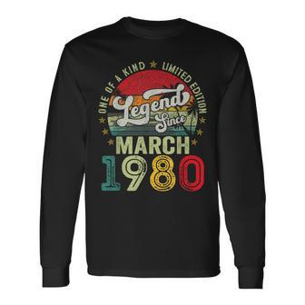 44 Years Old Legend Since March 1980 44Th Birthday Men Long Sleeve T-Shirt | Mazezy