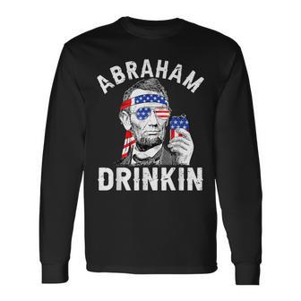 4Th Of July Abraham Drinking Merica Abe Lincoln Beer Lover Long Sleeve T-Shirt - Monsterry UK